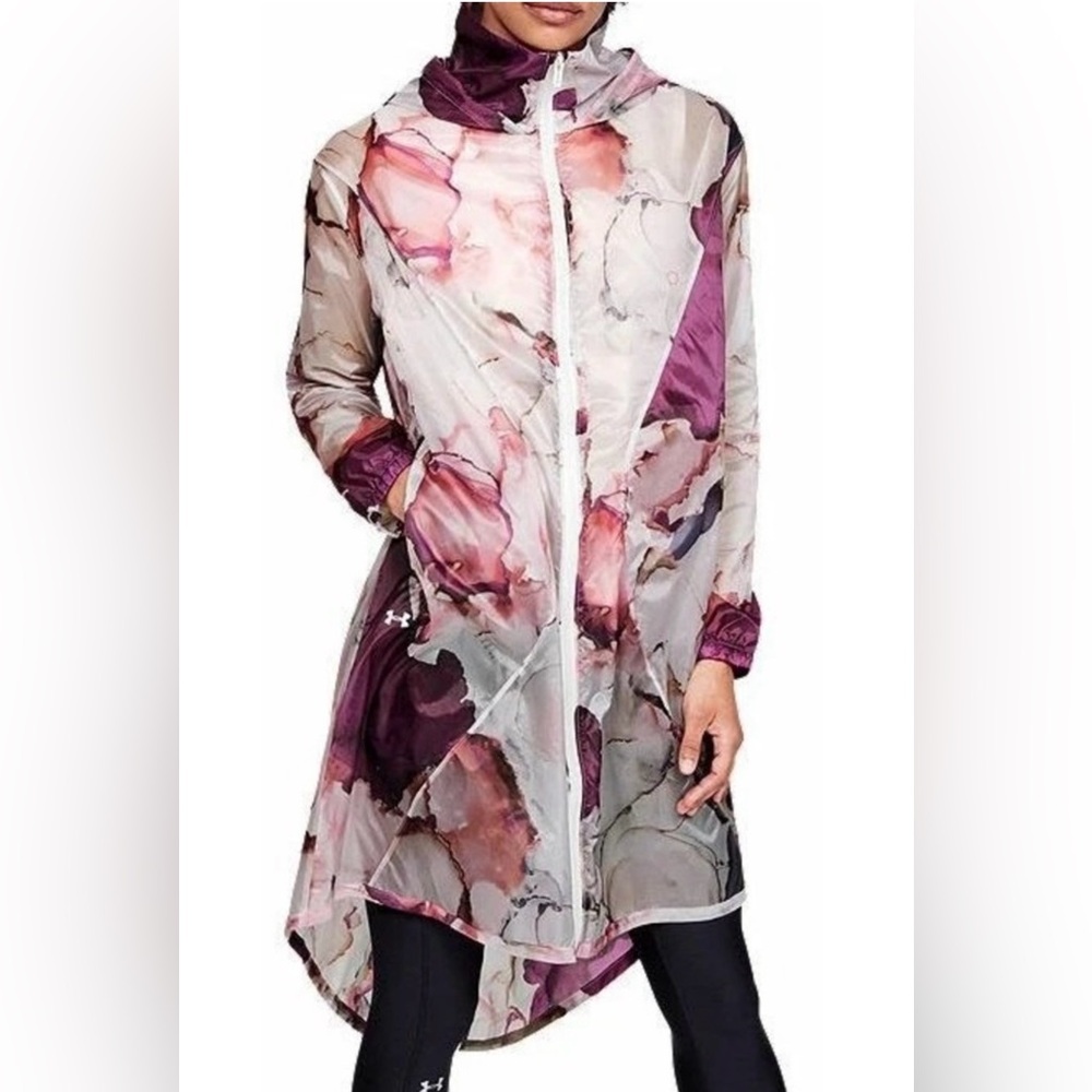 NWOT Under Armour Hooded Full Zip Impulse Long Sheer Floral Windbreaker Jacket